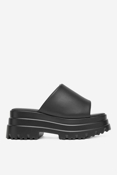 DeeZee Flip-flops de damă cu platformă, talpă groasă, culoare neagră, talpă joasă, talpă 40