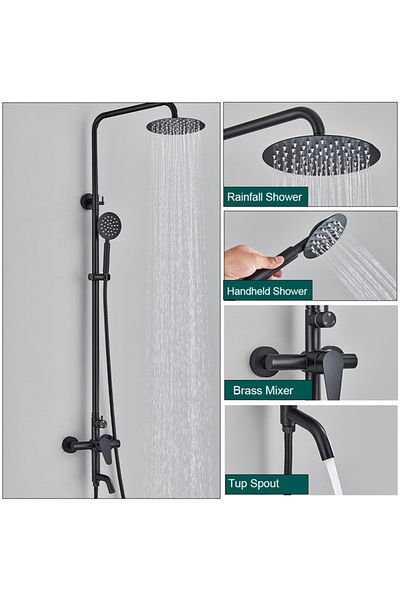 Blackswan Design Shower column, Blackswan, Type M174, adjustable black model, with movable spout, size 137 cm