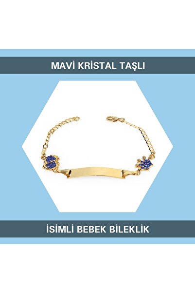 Sahi Aksesuar Kaplama Mavi Kristal Taşlı Isimli Erkek Bebek Künyesi 15 Cm Tyı...
