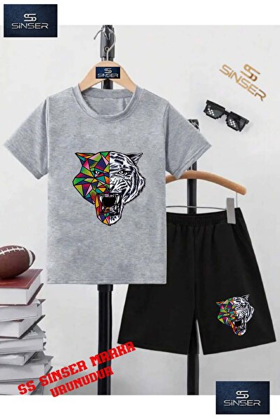 SS SİNSER Tricou cu gât rotund cu imprimeu special pentru copii „TIGER GEOMET...