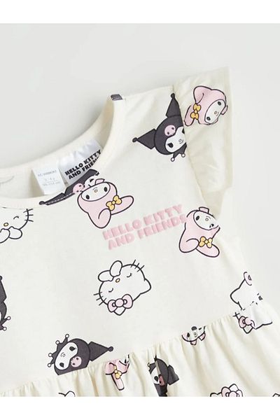 LC Waikiki Памучна рокля за момиче с щампа Hello Kitty в екрю цвят LCW Kids