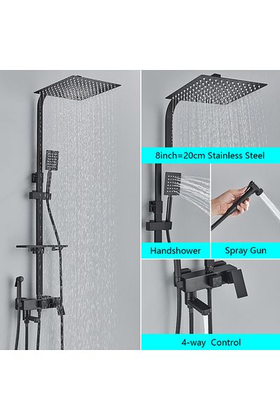 Blackswan Design Shower column, Blackswan, Type M124, adjustable matt black model, movable spout, pressure shower, 120 cm