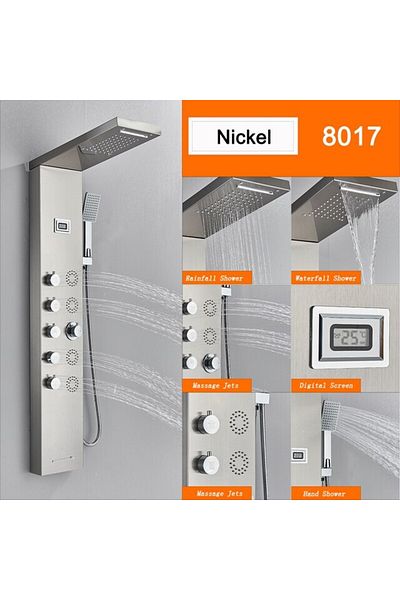 Blackswan Design Panou dus, Blackswan, Tip M8017 nichel cu afisaj digital, pipa tip cascada si functii SPA, 114 cm