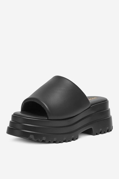 DeeZee Flip-flops de damă cu platformă, talpă groasă, culoare neagră, talpă joasă, talpă 40