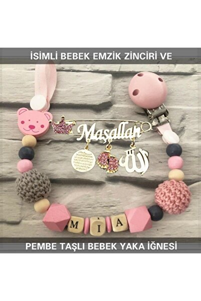 Sahi Aksesuar Sahi Aksesuar Isimli Bebek Emzik Zinciri Ve Pembe Taşlı Bebek Y...