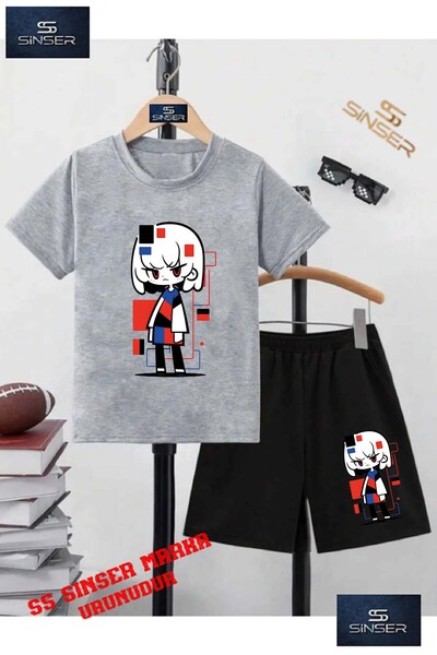 SS SİNSER Children's "Girl Square Painted Single" Special Printed Crew Neck T...