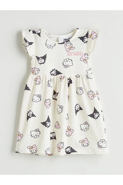 LC Waikiki Памучна рокля за момиче с щампа Hello Kitty в екрю цвят LCW Kids