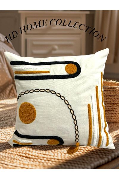 HD HOME COLLECTİON Linen Fabric 43*43 Chain and Tassel Pattern Punch Throw Pillow Cover (Punch)