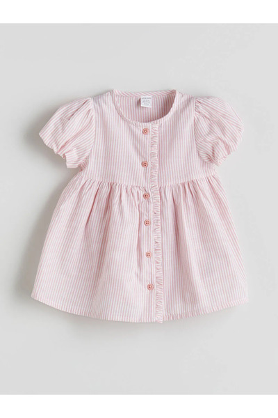 LC Waikiki LCW baby Pembe Çizgili Kız Bebek Gabardin Elbise