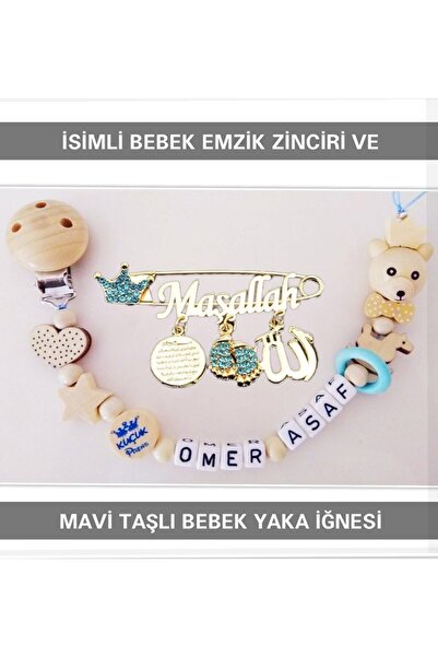 Sahi Aksesuar Sahi Aksesuar Isimli Bebek Emzik Zinciri Ve Mavi Taşlı Bebek Ya...