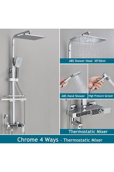 Blackswan Design Shower column, Blackswan, Type M204, chrome model, with thermostat, LCD display, pressure shower, 116 cm
