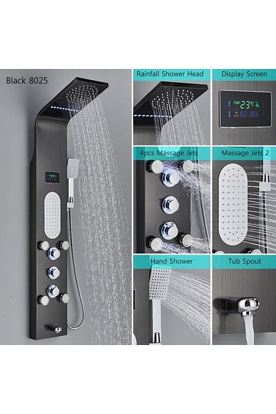Blackswan Design Panou dus, Blackswan, Tip M8025 model negru cu LED, afisaj digital, pipa si functii SPA, 112 cm