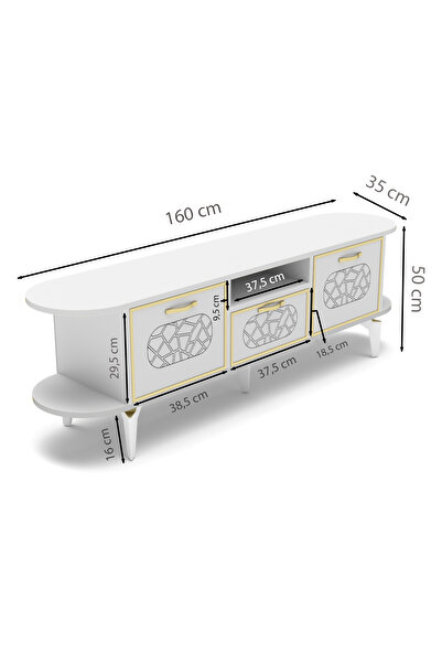 GOLDFALEZ Tv Sehpası Mira Gold 5032 Beyaz 160 Cm 35 Cm 50 Cm