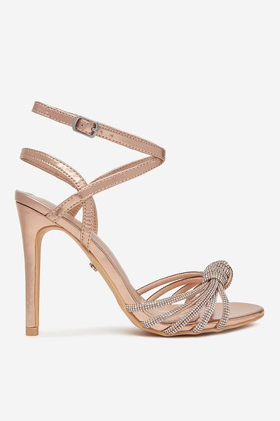 DeeZee Sandale cu toc înalt pentru femei, stiletto auriu, talie înaltă, 36