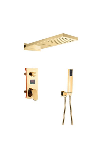 Blackswan Design Shower mixer set, Blackswan, Type M198, shiny gold, 3-way, display and 2-mode shower head, 55 cm