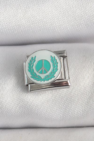 E BULURUM 316L Steel Silver Color White Blue Peace Sign Engraved Nomination Charm