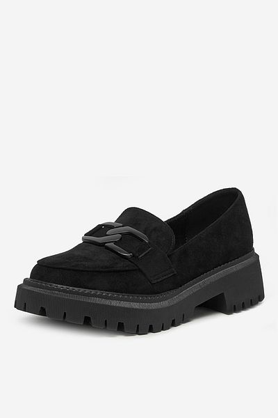 DeeZee Mocasini de damă cu aplicație, talpă joasă neagră, talpă groasă, 36