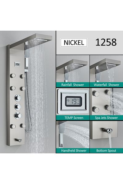 Blackswan Design Panel dus, Blackswan, Tip M1258 model nichel cu LED, afisaj digital, pipa si functii SPA, 121 cm