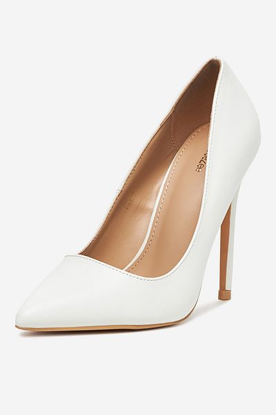 DeeZee Pantofi cu toc Stiletto pentru femei, albi, talpă joasă, talpă 39