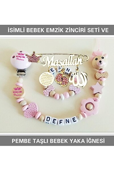 Sahi Aksesuar Sahi Aksesuar Isimli Bebek Emzik Zinciri, Bileklik Ve Pembe Taş...