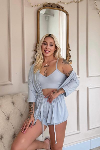 Pijamaevi Baby Blue Dublin Bustier Women's Pajama Set with Dressing Gown