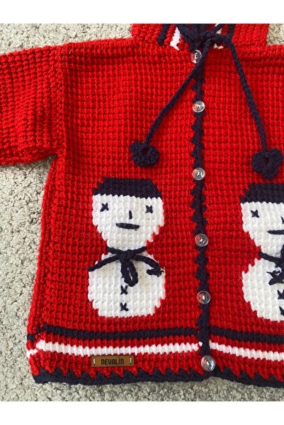 NEVALİN El Örgüsü Kardan Adam Detaylı Çocuk Örgü Hırka