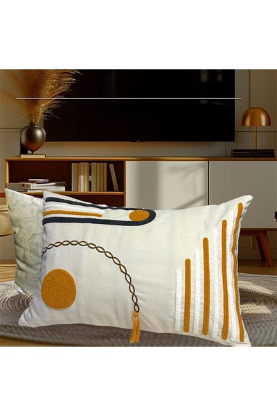 HD HOME COLLECTİON Linen Fabric 35*50 cm Chain and Tassel Pattern Punch Throw Pillow Cover (Punch)