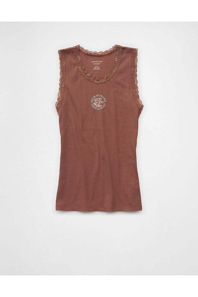 AMERICAN EAGLE AE Graphic Lace Trim Tank Top