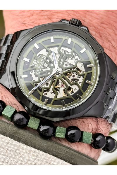 Reward Black Steel Cord, Auto (Without Battery), 5 Atm, Vip Men Wrist Watch Bracelet with Gift