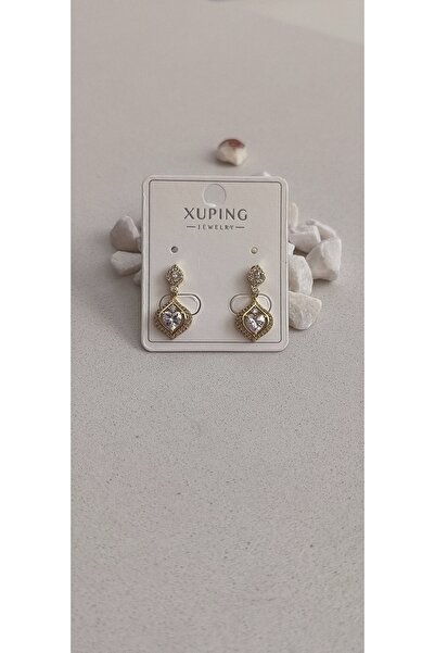 xUPING Altın Kaplama Halka Sallantılı Damla Taş Model Küpe Kararmaz 14K Rengi...