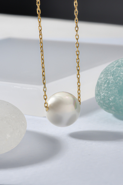 Nox Jewelry 14 Ayar Altın Kaplama Beyaz Tek İnci Gümüş Kolye - CNP00152