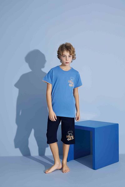 Tarık Tricou pentru bărbați, cu fundul Bermudelor, din bumbac pieptănat, cu decolteu, set de pijamale de grosime medie-3930
