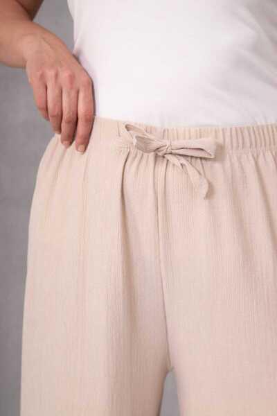 Eyfuze Γυναικείο παντελόνι μεγάλου μεγέθους από ύφασμα με φαρδύ πόδι με ελαστική μέση