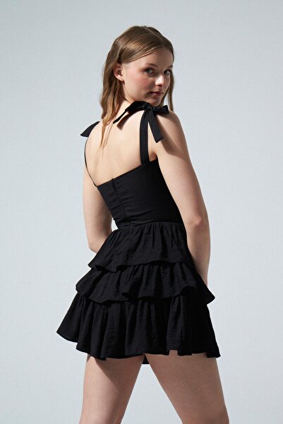 BERFUĞ KIRAN Black Chest Detailed Shoulder Tie Dress