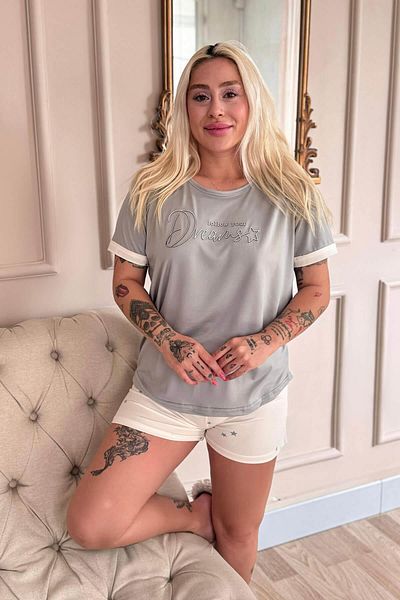 Pijamaevi Ecru Dreams Patterned Bamboo Short Sleeve Women's Shorts Pajama Set