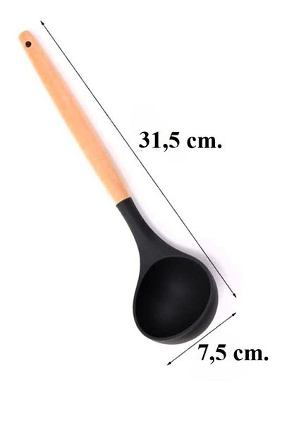 TARIK HOME 31.5cm Hard Tip Wooden Handle Silicone Ladle, Soup Food Ladle, Fireproof Non-Stick Non-Scratch