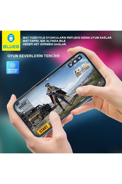 BLUEO Anti-Glare Mat iPhone 15 Pro Max Uyumlu Net Görüş Pro Gamer Oyuncu Hızlı Tepkime Cam Ekran Koruyucu
