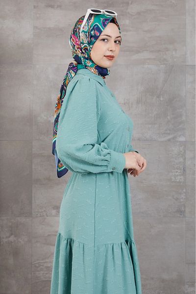 DAS KLEID Shirt Collar Belted Dress Water Green