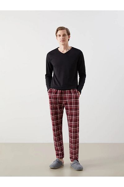LC Waikiki Partea de jos de pijama pentru bărbați în carouri standard Burgundy