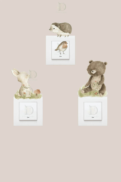 KT Decor Set de autocolante cu prize din 3 piese Forest Friend Woodland