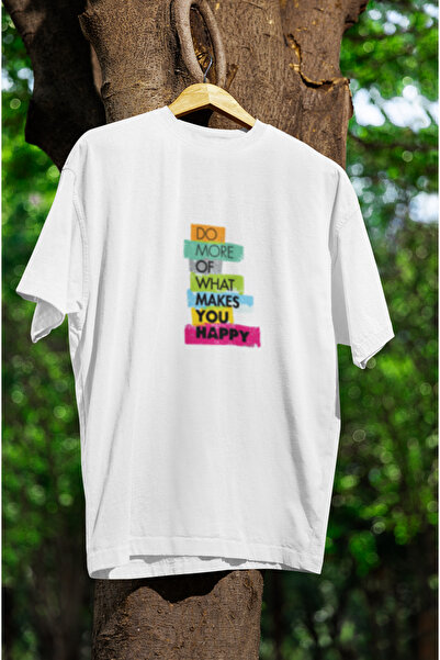 MG افعل المزيد من ما يجعلك سعيدًا، تي شيرت قطني كبير الحجم برقبة دائرية للجنس...