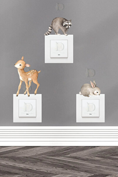 KT Decor Σετ αυτοκόλλητων με 3 πρίζες με ακουαρέλα με χαριτωμένα ζώα