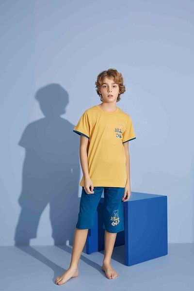 Tarık Boy's T-Shirt Bermuda Bottom Combed Single Jersey Crew Neck Medium Thick Pajama Set-3930
