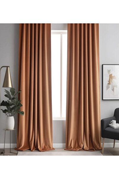 Ran Perde Düz Keten Fon Perde -Pilesiz - Tek Kanat - Turuncu