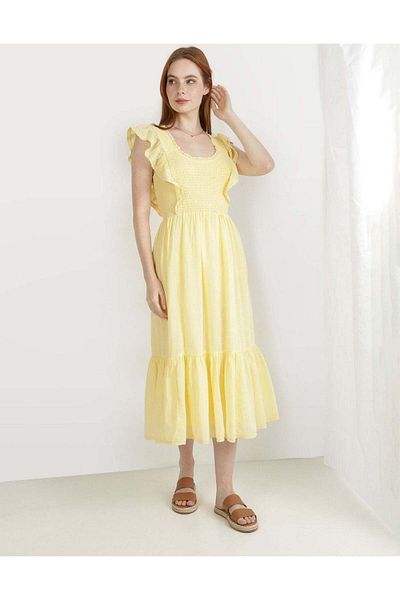AMERICAN EAGLE Aerie Smocked Ruffle Midi Dress