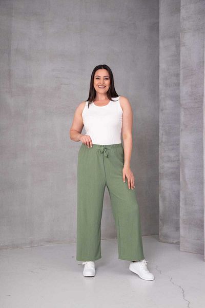 Eyfuze Women's Large Size Wrinkled Fabric Loose Wide Leg Elastic Waist Trousers