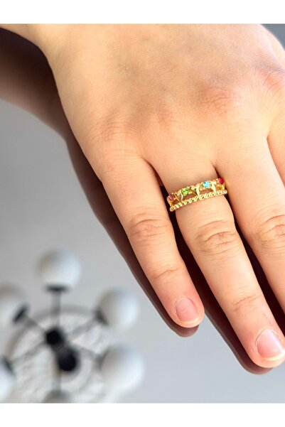XUPING JEWELRY 18K ayarlanabilir kalp detaylı zirkon taşlı gold çelik yüzük k...