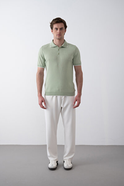 İLKCET MODA Πλεκτό μπλουζάκι με ριγέ και γιακά με κουμπιά