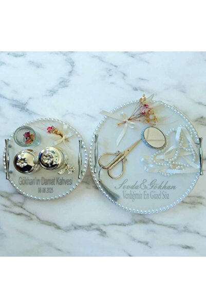 EpoksArt Design Epoksi İncili Yuvarlak Nişan-Söz Tepsisi,Damat Kahvesi,Nişan ...