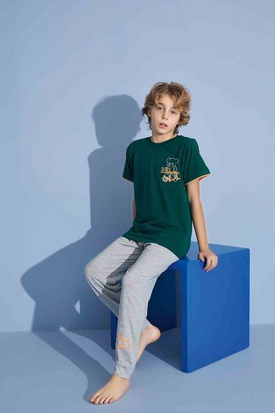 Tarık Boy's T-Shirt Long Bottom Combed Single Jersey Crew Neck Medium Thick Pajama Set-3928